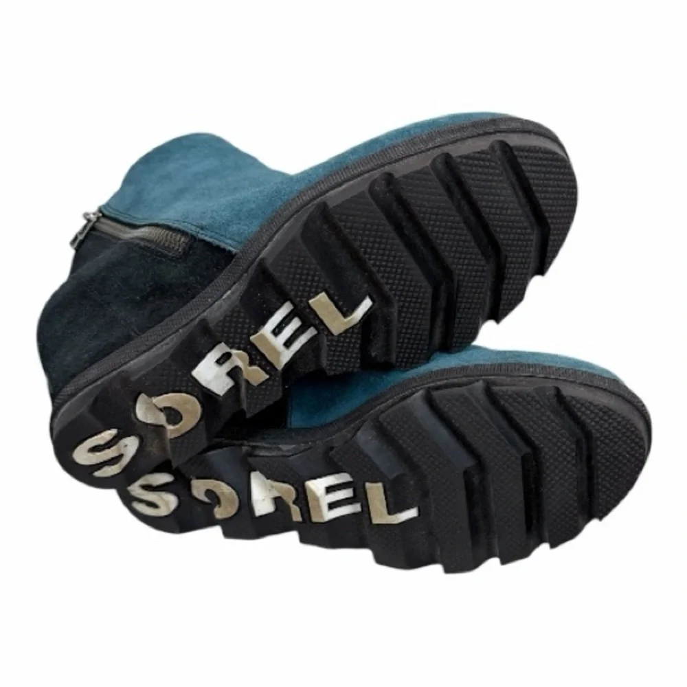 Sorel Joan of Arctic Wedge Booties Dark Seas Blue Suede Size 7 Gorpcore Urban